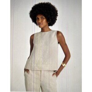 Madewell Linen Pleated Shell Sleeveless Blouse Top Oat Size S #NU446